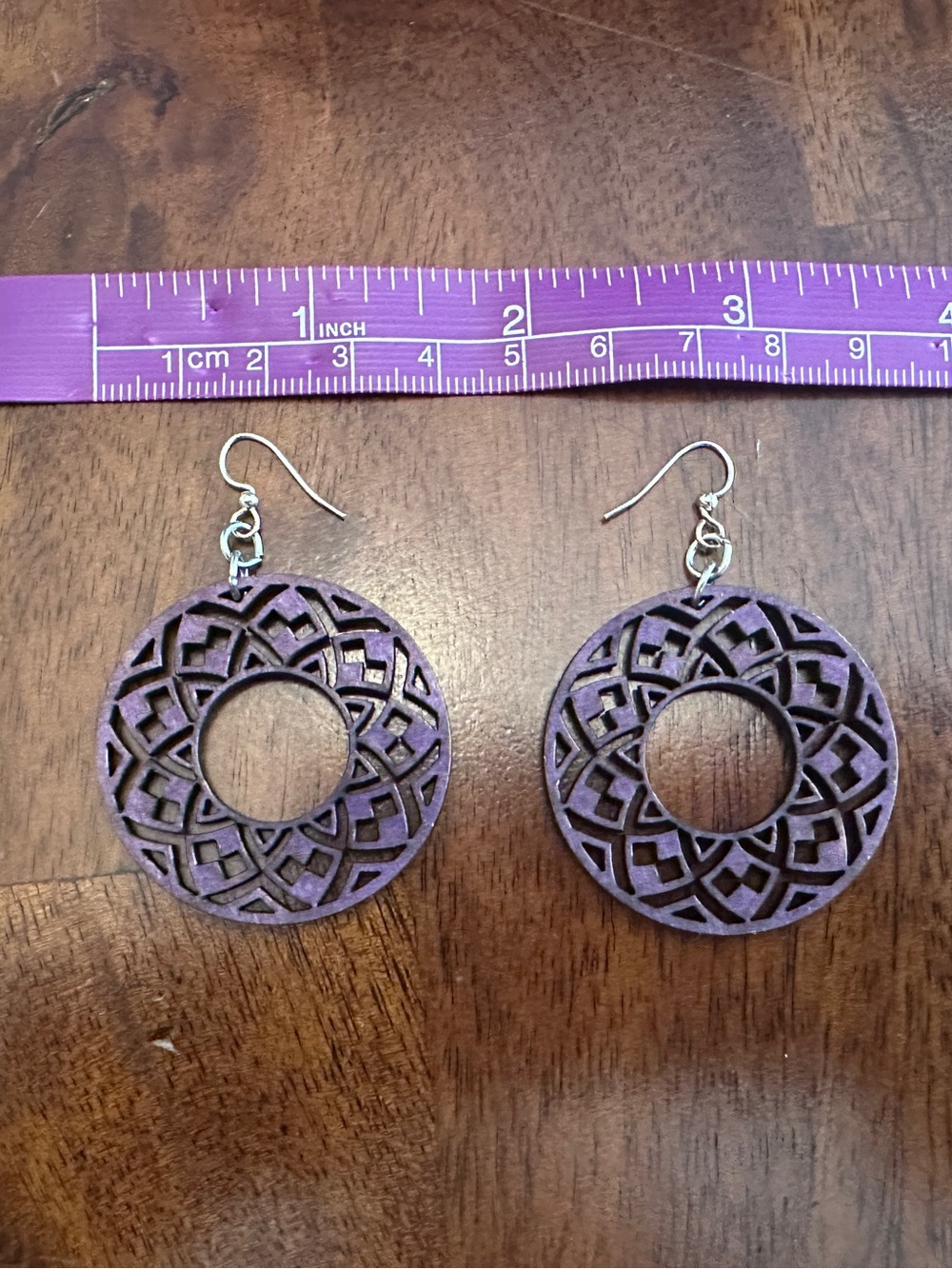 Purple Filigree Circle Drop Earrings - Unbranded